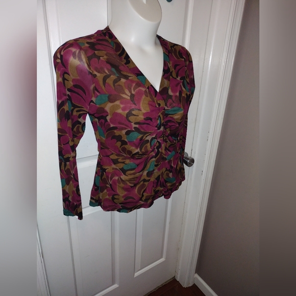 New York & Company Vintage Floral Cinched V neck Long Sleeve Sz XL - Picture 5 of 7